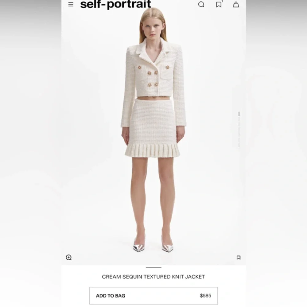 Self Portrait CREAM SEQUIN TEXTURED KNIT FULL SET - Picture 3 of 4